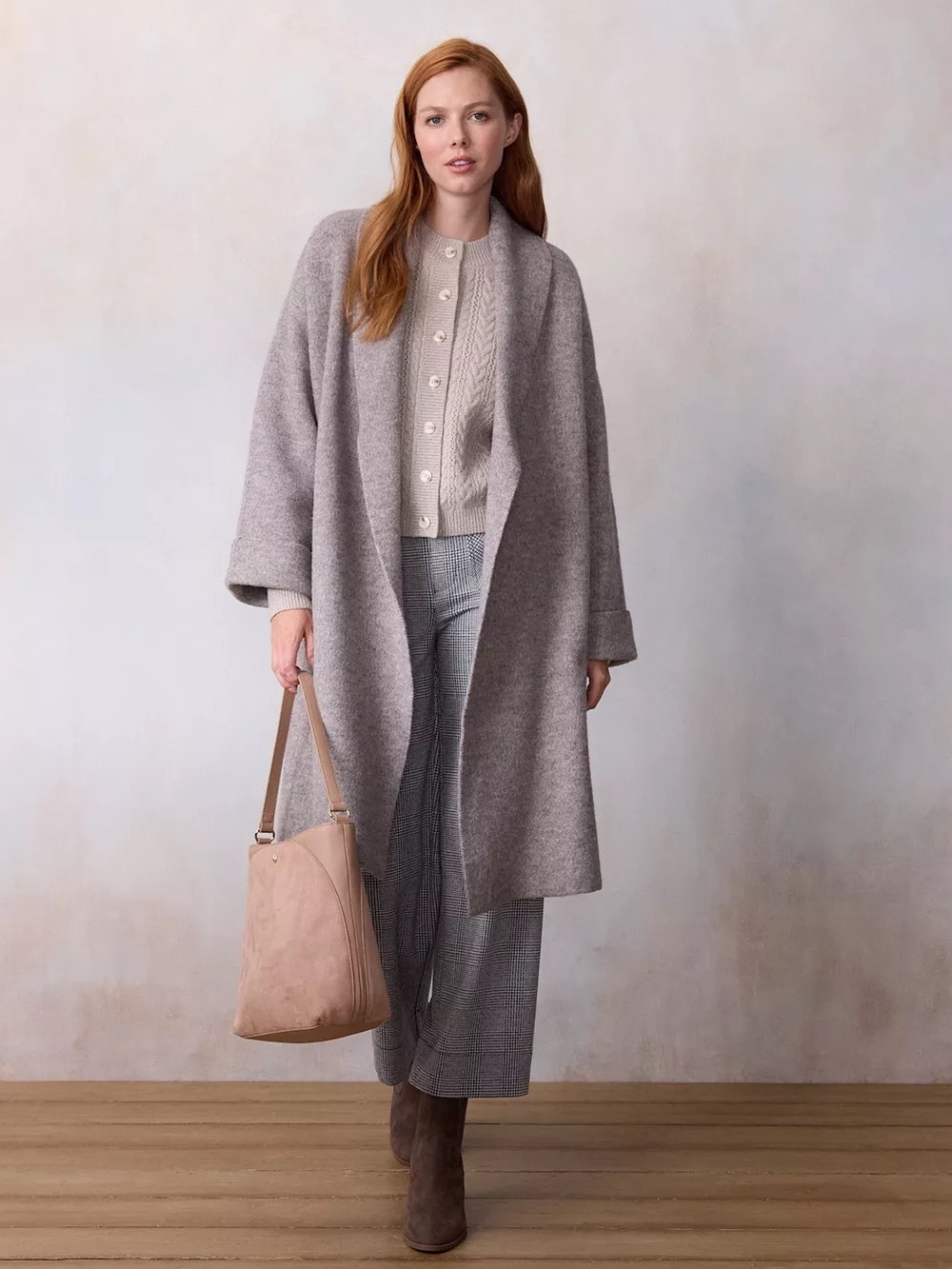 LC Lauren Conrad Taupe Open-Front Long Cardigan Coat